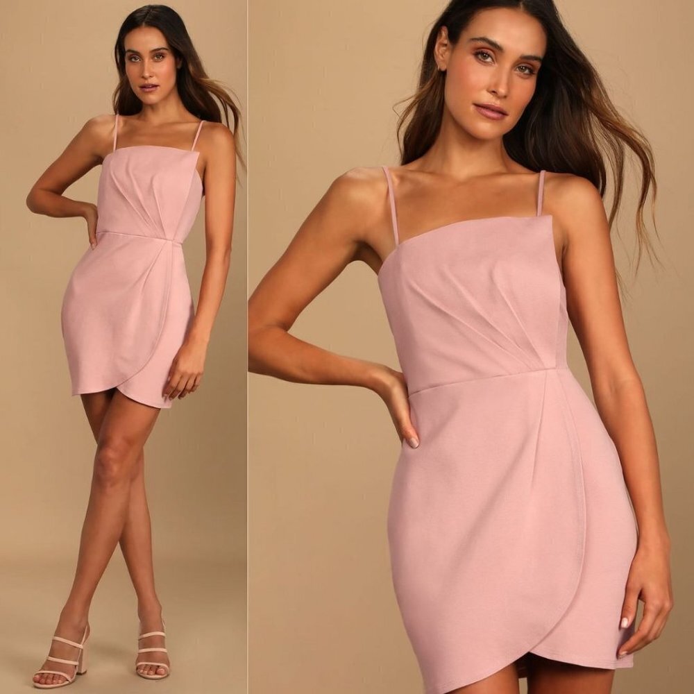 Lulus Drinks On Me Mauve Pink Sleeveless Pleated Bodycon Mini Dress Small - Picture 2 of 10